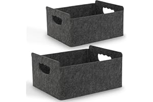 BEHONA Cestino Portaoggetti in Feltro, 31.5x25x15 cm, per Casa/Ufficio/Armadi (Scaffali, Carta A4), Pieghevole e Leggero,Nero (2 pezzo)