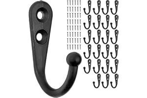Krokar för skruvning, 24 st, i svart, utsida 42 x 27 x 13 mm, enkelkrok inkl. träskruvar, klädkrokar för dörr, badrum, kök, hall, DIY metallkrokar, klädkrokar, hatthakar, väggskruvkrokar