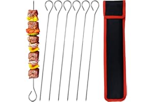 AWCIGG® 20 Pezzi Spiedini Acciaio Inox per Barbecue 15" Spiedini BBQ Ago di Carne Spessa Riutilizzabili Spiedini Round Grill Accessori per Il Fuoco o Partito Barbecue con Borsa di Trasporto