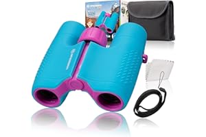 Bresser Jumelles Junior pour Enfants 6 x 21 avec Corps Robuste en Caoutchouc et Mise au Point Centrale avec étui de Ceinture et dragonne Bleu/Violet