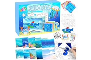 AJAZPER Foil Crafts for Kids, Arts Kit for Kids, Art & Craft Supplies Kits, DIY Creative Activity Travel Toy Gift, Ideal Birthday Christmas Party Favor Gifts for Girls Boys Ages 4+ (Blue)