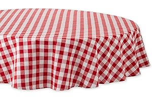 DII Kolekcja obrusów na stół w kratkę, 100% bawełna, można prać w pralce, obrus, okrągły 180 cm, czerwony