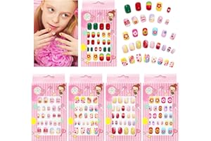ZOCONE 120 PCS Uñas Postizas de Niñas Cubierta Completa Cortas Uñas Falsas de Niños Dibujos Animados Lindo 5 Cajas, Cumpleaños Navidad Regalo para Niñas Niños (E)