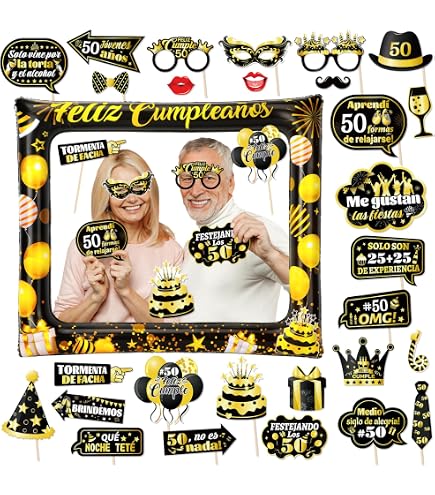 50 Anni Compleanno Striscione Porta Sfondo Decorazione, Rosa Nero 50 Compleanno Decorazione per Donna Uomo, 50 Anni Decorazione per Parete Tavolo Giardino, 180 x 90cm