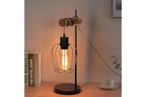 ‎ZMH ZMH Retro Tischlampe 1 flammige Vintage Nachttischlampe Wohnzimmer Tischleuchte im Industrial Design aus Metall und Holz - Schwarz - Fassung: E27 - inkl. Schalter - ohne Leuchtmittel (50CM)