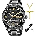 OLEVS Diamond Watches for Men,Business Dress Watch Waterproof Luminous,Male Golden Big Dial Luxury Casual Quartz Analog Watches with Day Date Calendar and Stainless Steel Band