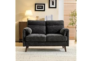 Bonnlo Fabric 2 seater sofa,Small Modern Couch with Soft Cushion,Tapered Legs and Side Pocket Storage,Compact Loveseat with Deep Seat Perfect for Living Room,Bedroom,Office,Dorm,Deep Grey