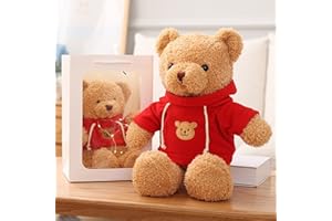 COLORS Teddy Bear Plush- cuddly soft toys - 30cm small brown bear - Cute Stuffed animal in T-shirt - Lovely Gift for Kids, Girls, boys, Girlfriend for Christmas, Valentine, birthday! (Brown-Red)