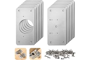 Ziamzra 12 Pièces Plaque Reparation Charniere Porte Inoxydable Charnières de Portes avec 72pcs Vis Kit Plaque de Reparation Charniere pour Bois Étagères Armoires Meubles Tiroir Charniere Porte
