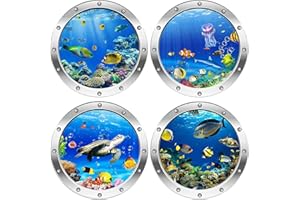 AINIUNIU 4 Pièces Sticker Mural Monde Marin Autocollants De La Vie Marine Stickers Muraux Tortue Muraux Faux Décalque De Fenêtre PVC Le Monde Sous-marin Décoration de Chambre D'enfant
