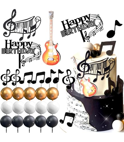 Décorations de gâteau musicales – Piano et violon avec notes de partition de musique pour fête d'anniversaire à thème Décorations de gâteau musicales – Piano et violon avec notes de partition de musique pour fête d'anniversaire à thème