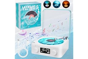QUIXION The Waves Vinyl Record Player with RGB Light, Bluetooth Speaker, 3 Mode Stereo Sound Sleep Aid with 4 Sounds of Nature, Portable