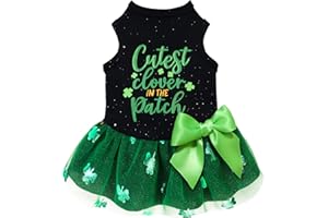 Fitwarm Cutest Clover in The Patch Dog Dress, St Patricks Day Dog Clothes for Small Dogs Girl, Funny Dog Holiday Costumes, Pet Cat Outfit, Black, Emerald Green, Small