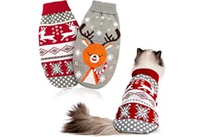 HYLYUN Pull de Noël pour Chat et Chien - Motif De Renne et Flocons de Neige pour Petits Chiens, Chatons et Chiots