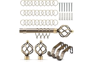 Emma Barclay Extendable Curtain Pole With Finials Rings Brackets & Fittings Sets 16-19mm in Antique Brass Metal Curtain Poles For Eyelet Curtains Rod - Bird Cage Collection 1.6m - 3m Antique Brass