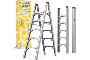 LA FÁBRICA DE INVENTOS Escalera Plegable de Aluminio 5 Peldaños - Escaleras Plegables Aluminio 180 cm - Segura y Antideslizante para Hogar, Taller y Construcción - Plegado Compacto y Rápido para Espacios Reducidos