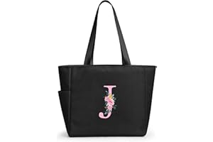 KALIDI Personalized Tote Bag with Zipper,A-Z Initial Alphabet Monogrammed Large Tote Bags Gift for Women Bridesmaid Mom Teacher Friend Wedding Daily Shopping