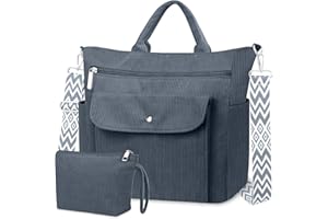 BTNEEU Sac Fourre-Tout Femme Grand en Velours Côtelé Sac a Main Femmes Bandouliere Ajustable Cabas avec Fermeture Éclair et Poches Sac Cabas Tote Bag pour Travail Shopping Université