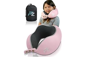 FLOWZOOM Nackenkissen für Kinder ab 6 Jahre - einstellbares Memoryschaum Kinder-Schlafkissen für Auto mit weichem, atmungsaktivem & waschbarem Bezug - inkl. Beutel - Rosa, Größe M (ab 6 J.)