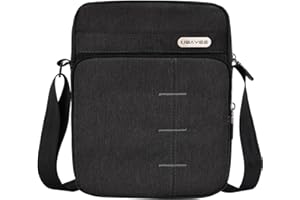 UBAYEE Męska Torba na Ramię Tablet iPad do 8,5 Cali (22 cm), Kieszeń na Tablet, Wiele kieszeni, Wodoodporny, Mała, Czarny