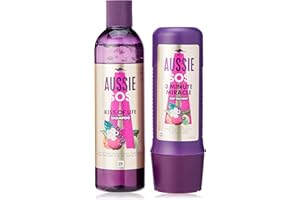 Aussie Set SOS shampoo e maschera per capelli trattamento profondo per capelli secchi e danneggiati, set per la cura dei capelli Kiss of Life Hair Repair con superalimenti australiani, shampoo (290 ml