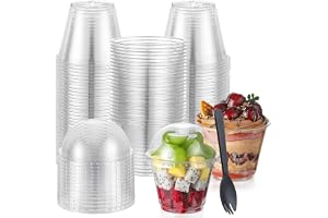 LATERN 50 st efterrättskoppar i plast med kupollock, 270 ml runda desserttallrik koppar klar parfaitförrättskopp återanvändba