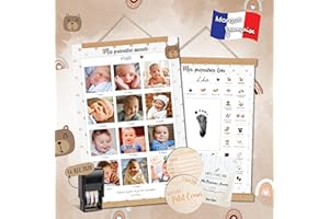 Keep'Love - Affiche Mes Premières Fois à tamponner + Affiche Ma Première Année à Compléter + Cartes Étapes en Bois - Pack Souvenir Complet - Cadeau Naissance - Baby Shower, Future Maman - Fille Garçon