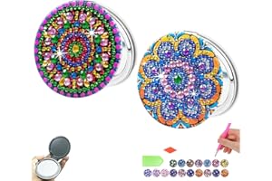 CharySim DIY Diamond Art Compact Mirror Kits 2PC Diamond Art Adults Kits Crystal Arts and Crafts Kits for Adults Christmas Diamond Art Mandala Pocket Mirror