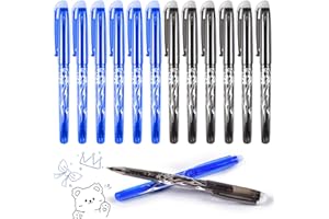 AUEJACKY 12 bolígrafos borrables, 0,5 mm, bolígrafo de bola efectiva, 6 azul y 6 negro, color borrador, bolígrafos de gel, para niños, adultos, escuela, oficina, suministros de papelería
