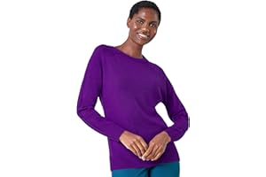 Roman Originals Soft Jumper for Women UK Ladies Winter Autumn Sweater Knit Knitwear Round Crew Neck Top Plain Lightweight Comfy Long Sleeve Split Hem Everyday Daywear