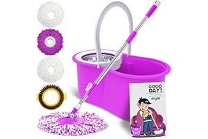 ENYAA Enya Magic Spin Mop and Bucket Set Floor Mop Home Cleaning with four Microfiber Wet/Dry mop heads - Colors - Blue/Black/Purple/Green - Purple