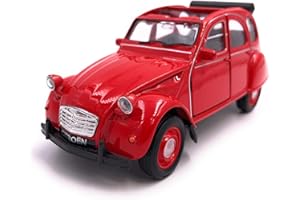 H-Customs Welly Citroën 2CV Convertible Model Car Auto Prodotto con Licenza 1: 34-1: 39 Red Open