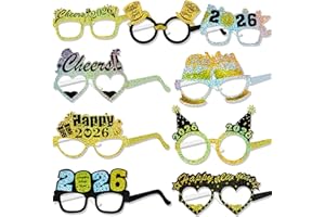 HOWAF 18 Stücke 2025 Silvester Brille Happy New Year Partybrillen Lustige Silvester Brillen Foto Requisiten für Kinder Erwachsene Silvester Deko 2025 Glücksbringer Silvester Party Zubehör