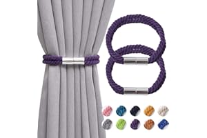 Pretty Jolly 2 Pack Strong Magnetic Curtain Tiebacks Boho Decoration Drape Tie Backs Natural Cotton Handmade Double Rope Curtain Holdbacks for Thin or Thick Home & Office Window Drapery (Purple)