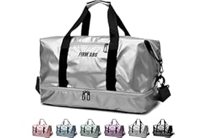 LEcylankEr Bolsa Deporte Grande con Compartimento para Zapatos, Bolsa de Viaje Impermeable para Mujer, Bolsa Gimnasio con Mojados Compartimento para Entrenamiento Viajes Compras (Plata) (Plata)
