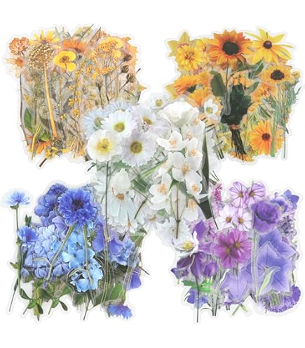 120 transparante scrapbooking-stickers, PET-bloemenstickers, plantenstickers, bloemenstickers voor scrapbook, fotoalbum, verzamelalbum, laptops, handwerk (zuiverheid