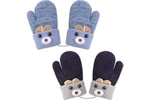 Mayoii 2PCS Mittens for Kids Winter Warm,Toddler Gloves 1-3 Years Knitted Outer, Toddler Gloves with String, Baby Mittens for Boys Girls
