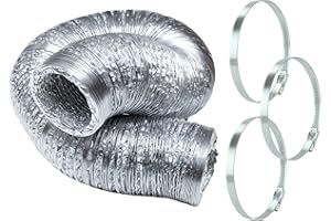 FANTRONIX Tubo flexible de extensión para ventilación de 5metros, con un diám. de 152mm, fabricado en lámina de aluminio flexible, y acompañado de 3 abrazaderas de sujeción, para ventilador de baño y de cocina.