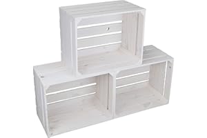 KISTENKOLLI ALTES LAND Set di 3 cassette da frutta tipo vecchio, in legno massiccio, 49 x 42 x 31 cm bianco