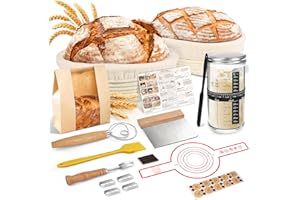 NZQXJXZ Cesta de Fermentación para Pan 23 cm, 18 Piezas Kit Completo de Panadero, Banetones de Caña Natural, Cesta para Pan de Masa Madre para Principiantes y Experimentados