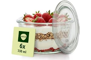 Väckningsglas 330 ml – uppsättning om 6 med lock – Guglhupfform – robusta dessertglas, konserveringsburkar – väckningsglas