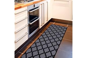 OTTOMANSON Można prać w pralce, marokańska kratka, antypoślizgowy gumowy spód, 6 x 15 cm, tradycyjny chodnik do przedpokoju, kuchni, sypialni, przedpokoju, 50 x 150 cm, ciemnoszary