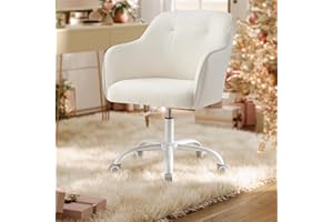 SONGMICS Office Chair, Swivel Chair, Desk Chair, Makeup Vanity Chair, Adjustable Height, Armrests, 110 kg Load, Sherpa Fabric and PU, Home Office, Study, Bedroom, Cappuccino Beige OBG019W11