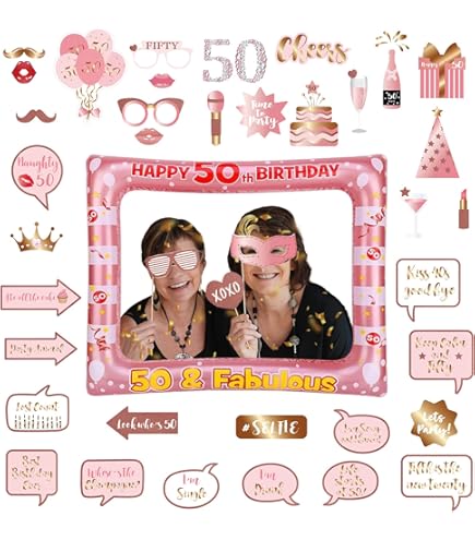 Molirex 33-teiliges Fotoautomat Set - Aufblasbarer Fotorahmen 98x83cm Mit Requisiten