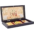 NAITIK CREATION Engineered Wood Rectangular Lord Ram Darbar Gold Plated Photo Frame with Charan Paduka Pocket Temple for Diwali Gift House Warming Gifts Return Gift Puja Box Tabletop25Lx10WCentimeter