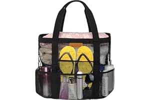 wanchel Netz-Strandtaschen für Damen, plus wasserdichte, sanddichte Tragetasche mit 8 Taschen und 1 Innentasche mit Reißverschluss, Schwarz, Schwarz…