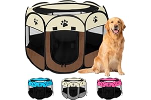 JUPPLIES Recinto Pieghevole per Cani e Gatti – Box Portatile in Tessuto Oxford Impermeabile, per Cuccioli e Animali da Interno o Esterno, Montaggio Rapido Senza Attrezzi (Marrone, 114x114x58cm, 8)