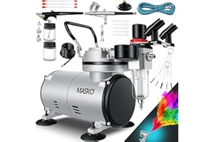 MASKO® Kit aérographe avec compresseur 4 bar avec pistolets aérographe, pistolet à peinture, kit complet pour tatouage, peinture d'art, aiguilles et buses dans les accessoires, kit double