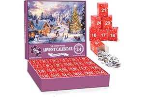 PEIRANUP Advent Calendar 2024 Jigsaw Puzzle - Peaceful Snowy Christmas Sunset, Christmas Family Holiday Puzzle 1008 Pieces Jigsaw Puzzle, 24 Boxes Puzzles for Countdown to Christmas Home Decoration