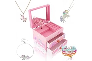 ZOOWING Girls Musical Jewelry Box Toys Gifts with Full Size Mirror and Unicorn Jewelry Set (A-Unicorn8)